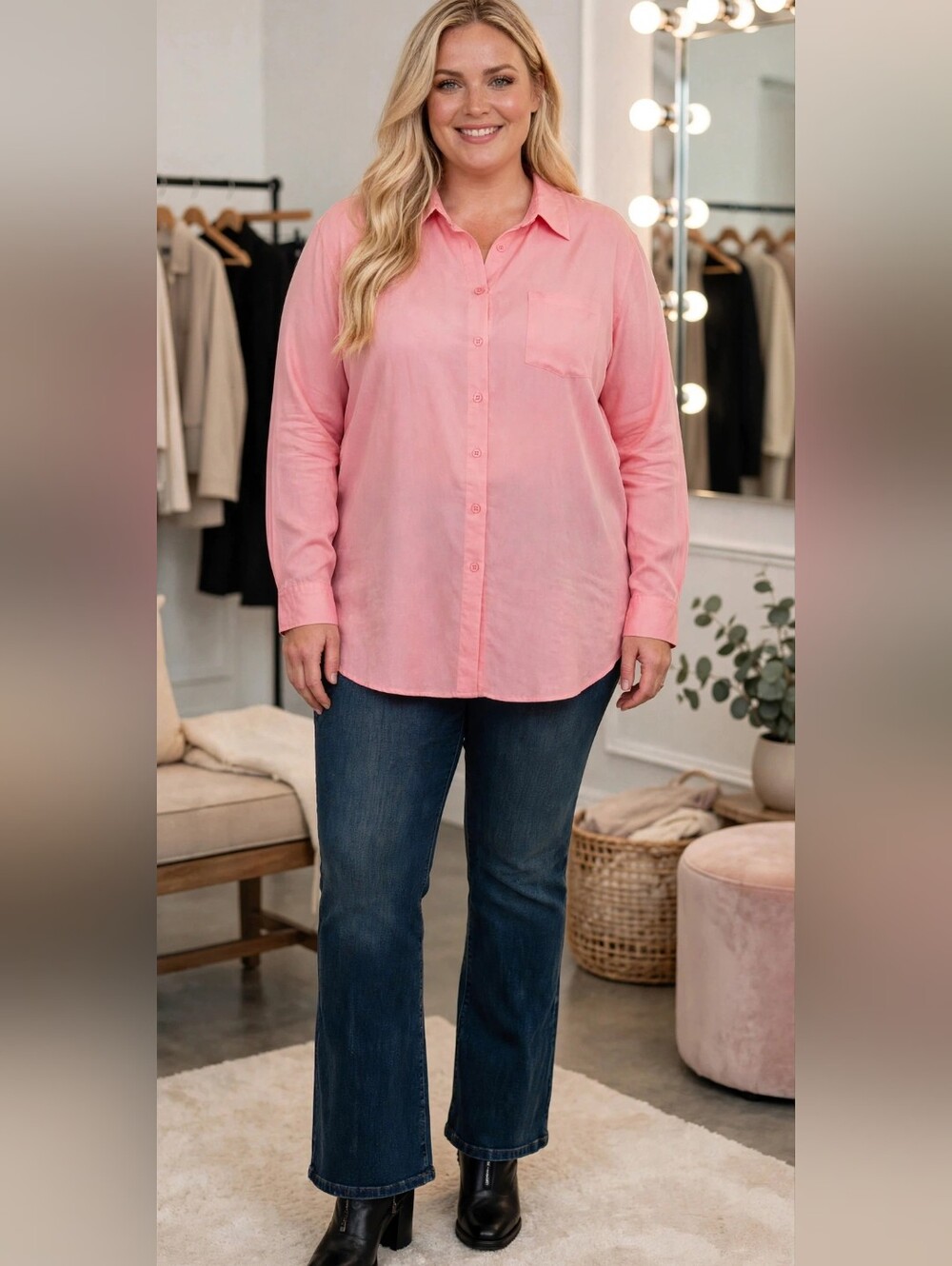 torrid Light Pink Button-Down Shirt - Long Sleeve
